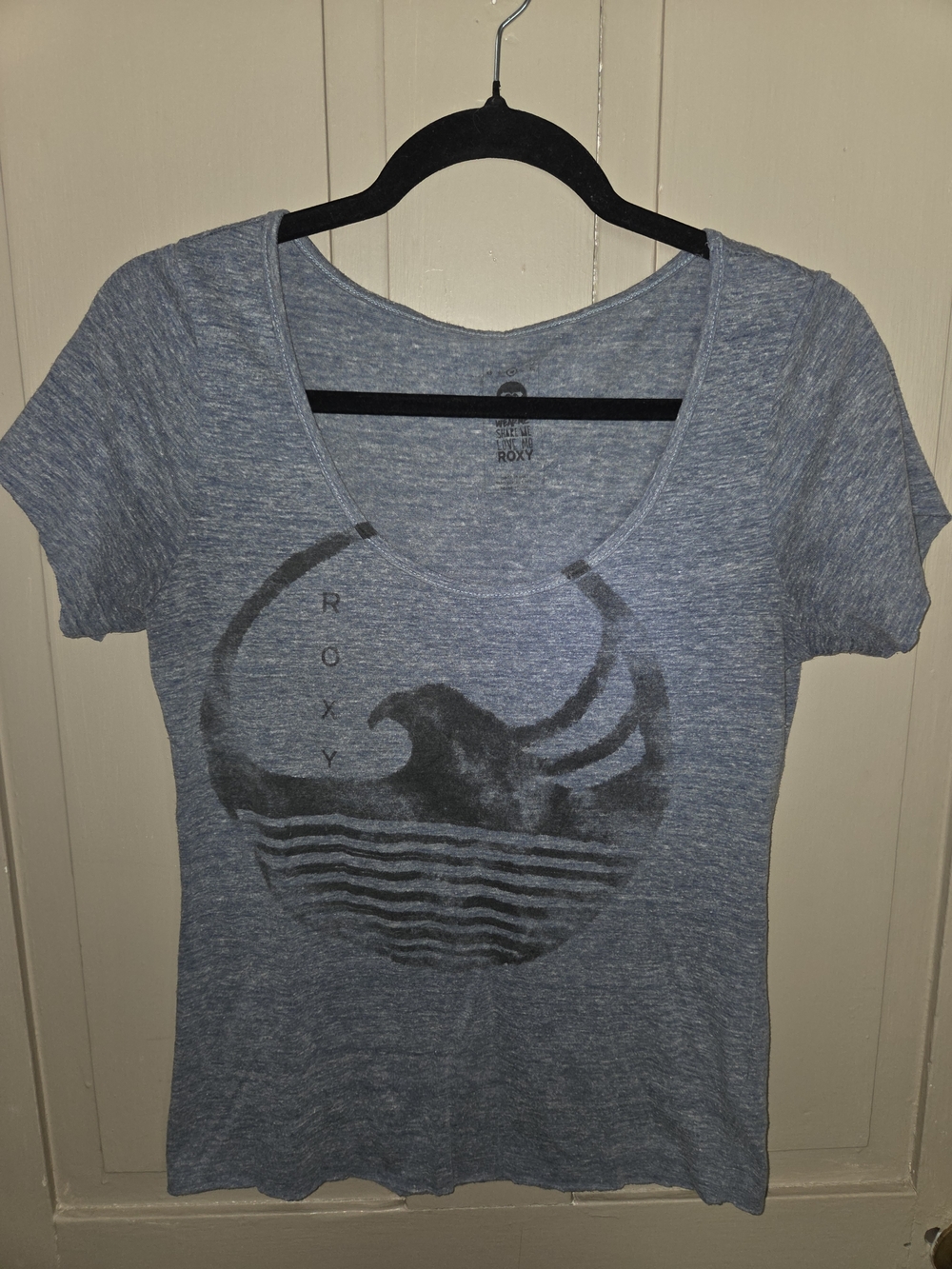 Roxy Heather Blue Scoop Neck Graphic Tee
